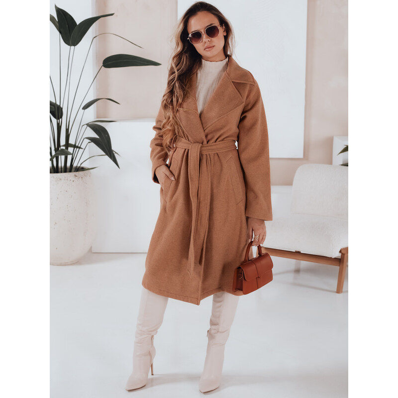 BASIC Camel podzimní kabát na zavazování NANCY Hnědá 86116642