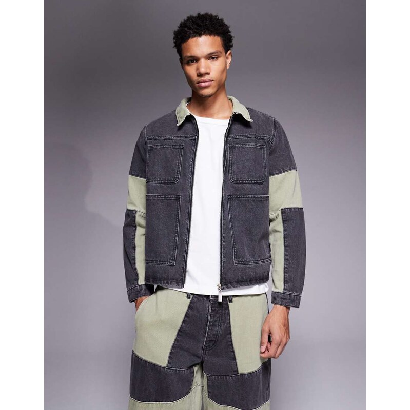 Liquor N Poker relaxed zip denim biker panel jacket co-ord in