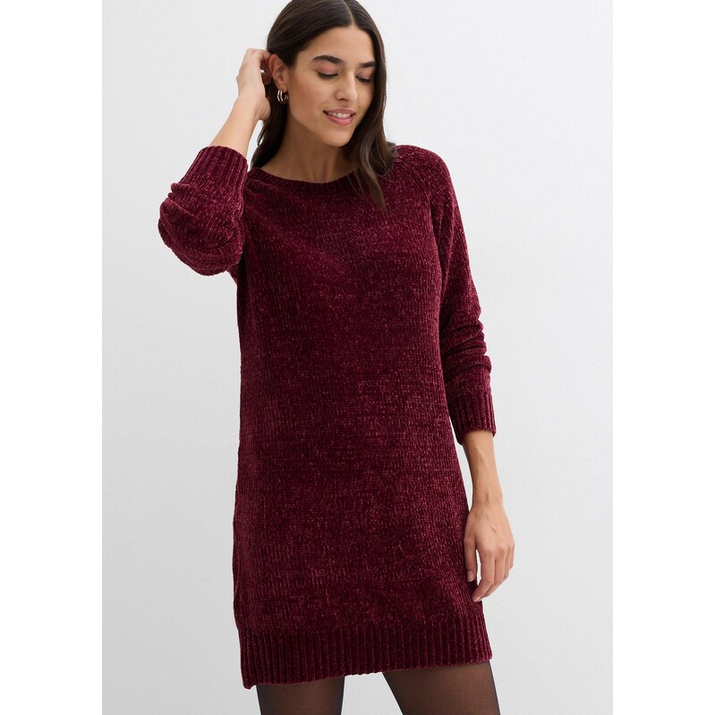 bonprix Oversized pletené šaty ze žinylky červená Žena
