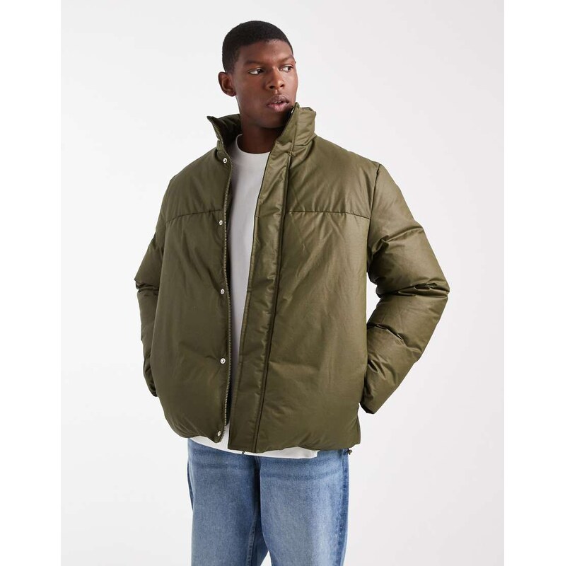 ASOS DESIGN puffer jacket in khaki-Green