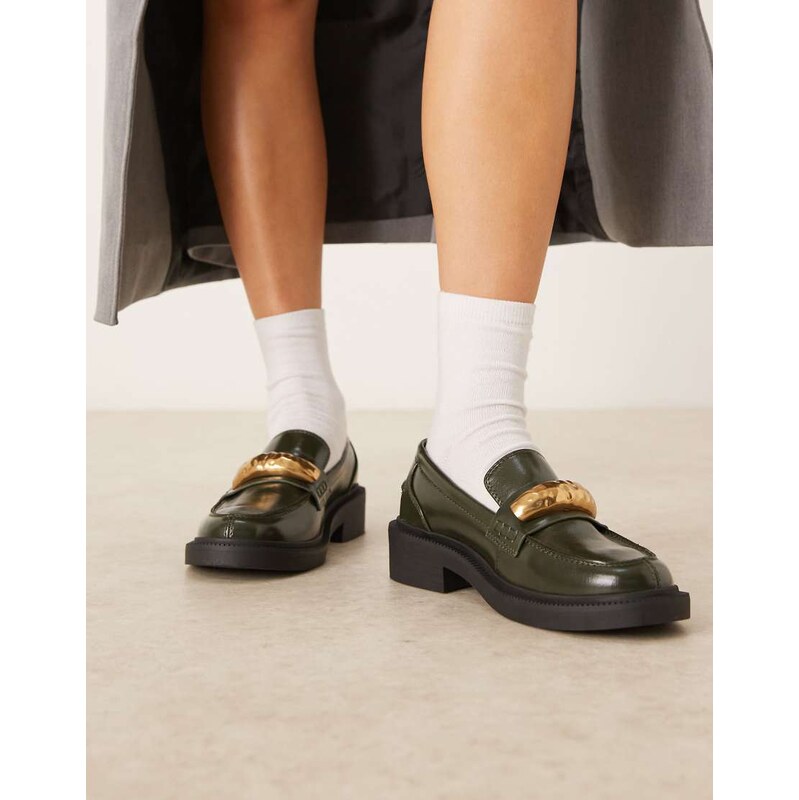 ASOS DESIGN Mistral trim detail loafers in green