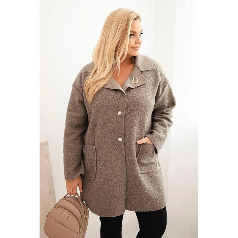 K-Fashion Dámský kabát Plus Size beránek s vlnou a kapsami fango