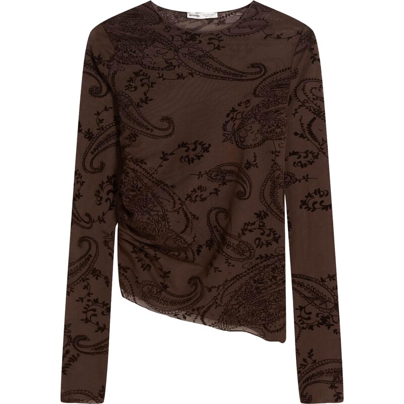 Bershka Tričko hnědá / čokoládová