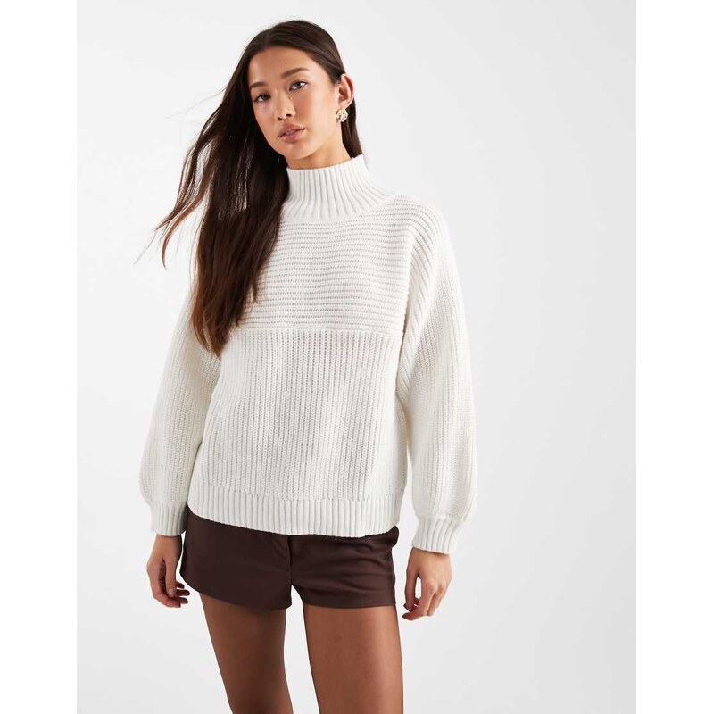 Monki high neck chunky rib knitted jumper with volume sleeve in