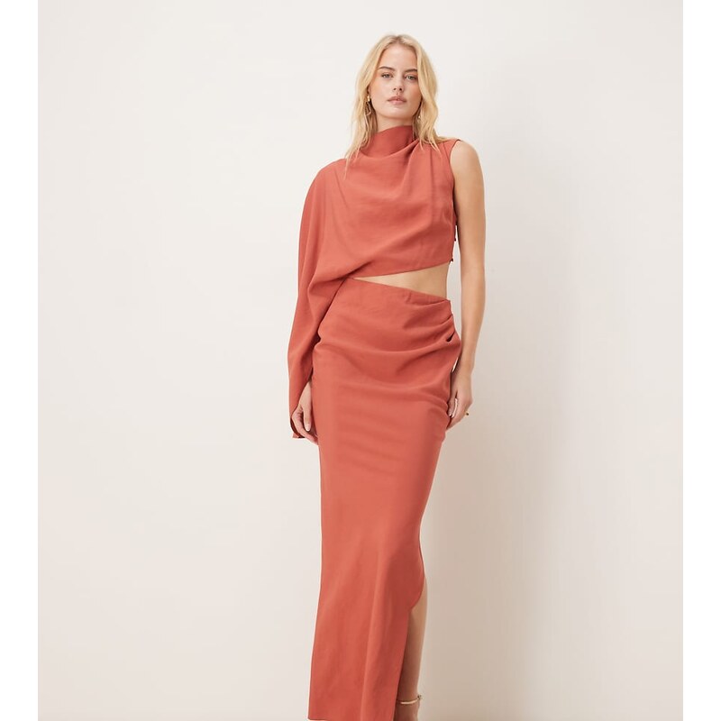 ASOS Tall ASOS DESIGN Tall high neck one shoulder midi dress with 108981638