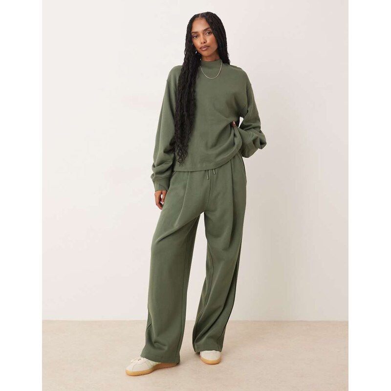 ASOS DESIGN co-ord sweatshirt with waffle panel detail in khaki-Green