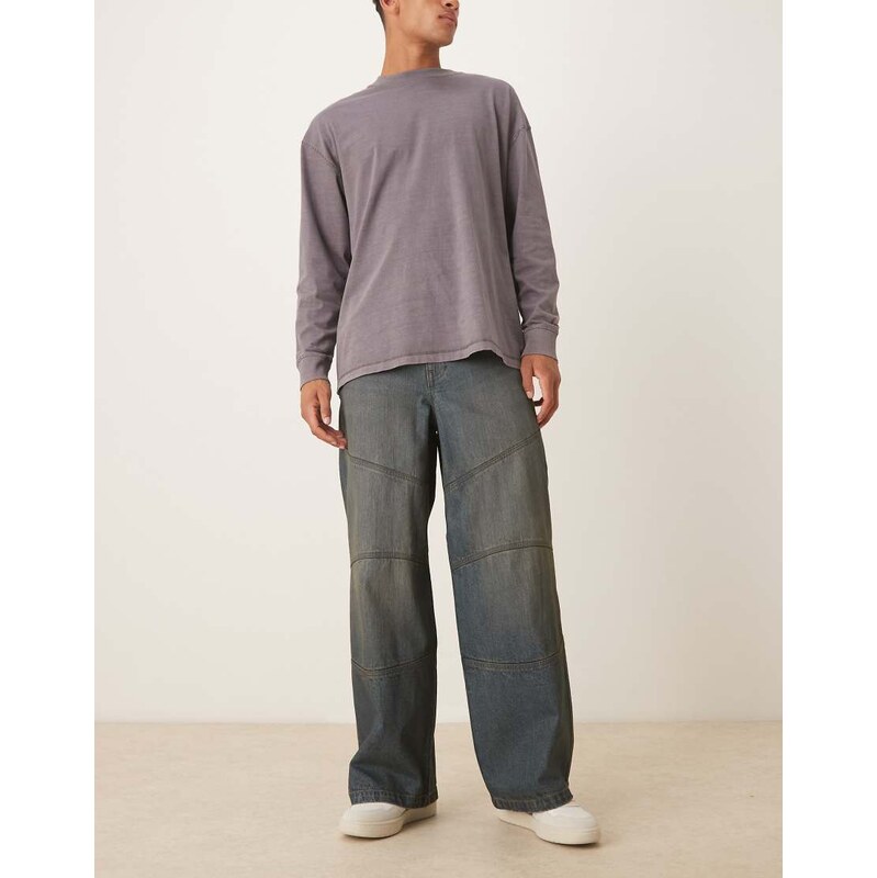 ASOS DESIGN loose jeans in mid wash blue with green tint