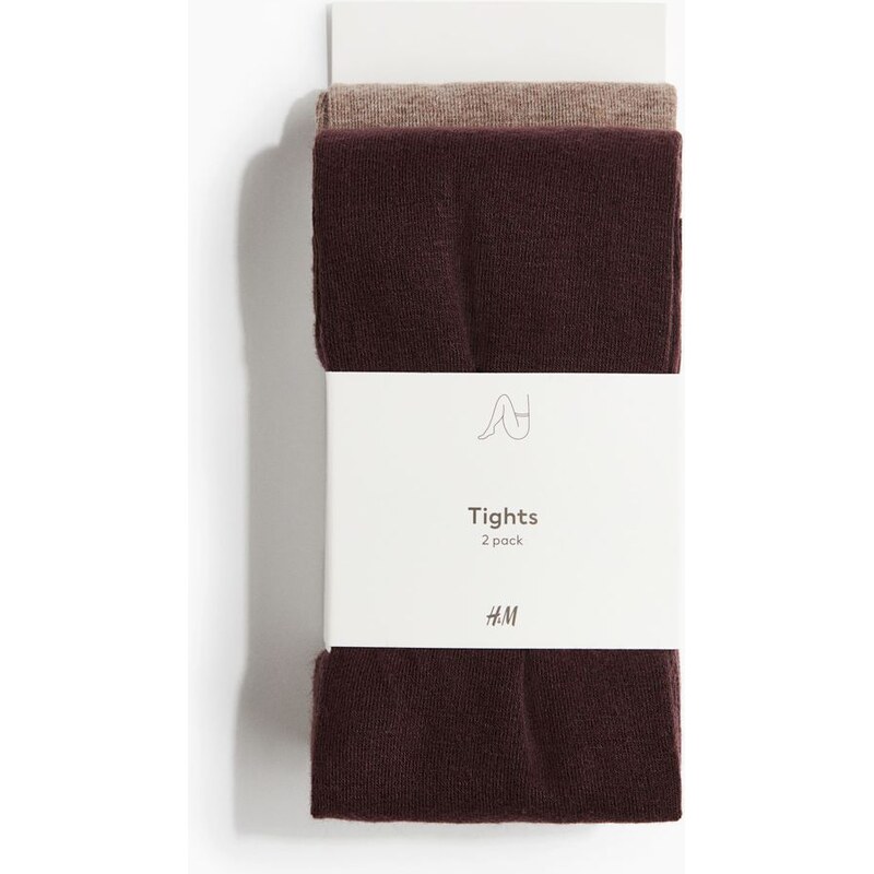 H&M - Punčocháče z jemného úpletu 2 kusy - Vínová/Béžový Melír