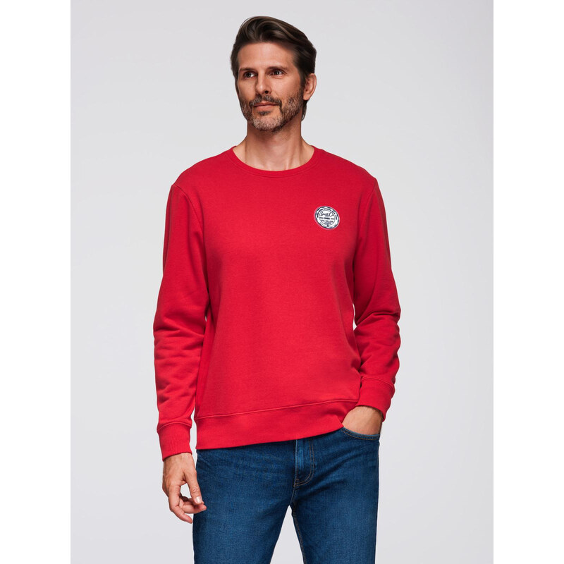 Ombre Mens non-stretch sweatshirt with college style patch - red