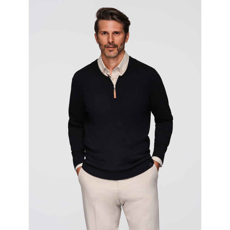 Ombre Mens sweater with viscose and spread neckline - black