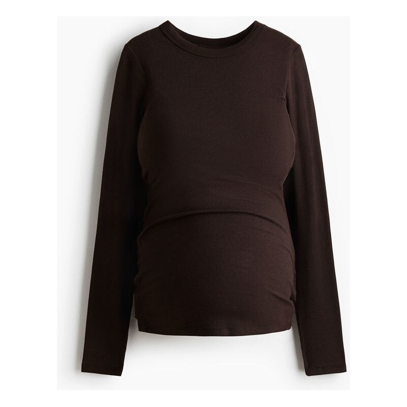 H&M - MAMA Žebrovaný žerzejový top - Tmavě Hnědá