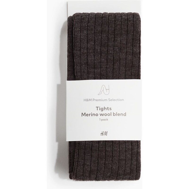 H&M - Punčocháče z žebrovaně pletené směsi merino - hnědá 108885030