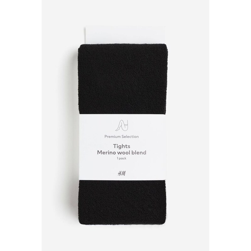 H&M - Punčocháče z žebrovaně pletené směsi merino - Černá