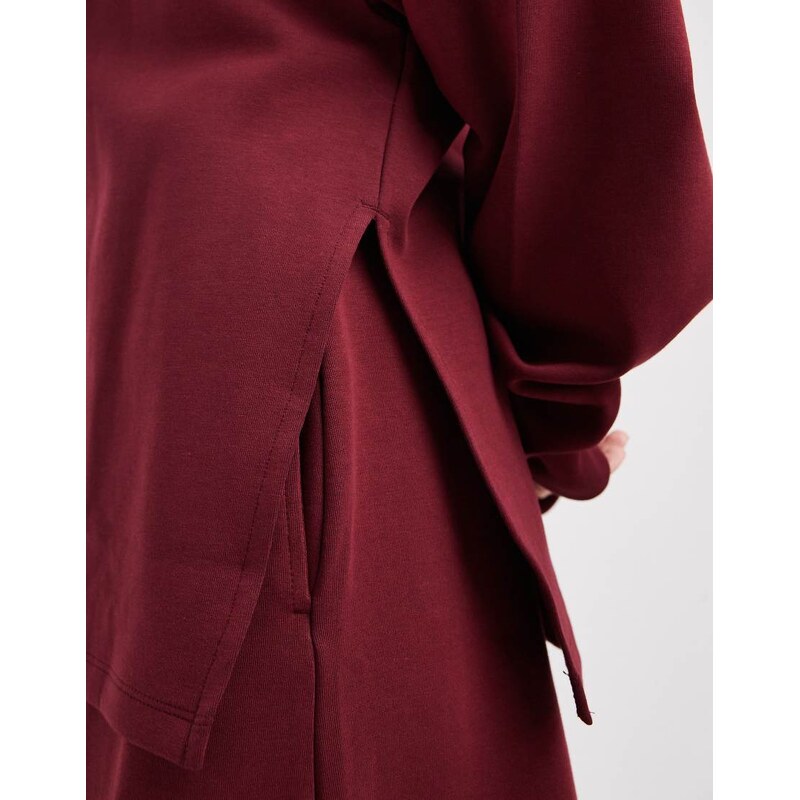 ASOS DESIGN oversized off shoulder interlock sweatshirt in burgundy-Red