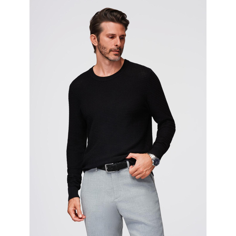 Ombre Structured mens sweater with round neckline - black