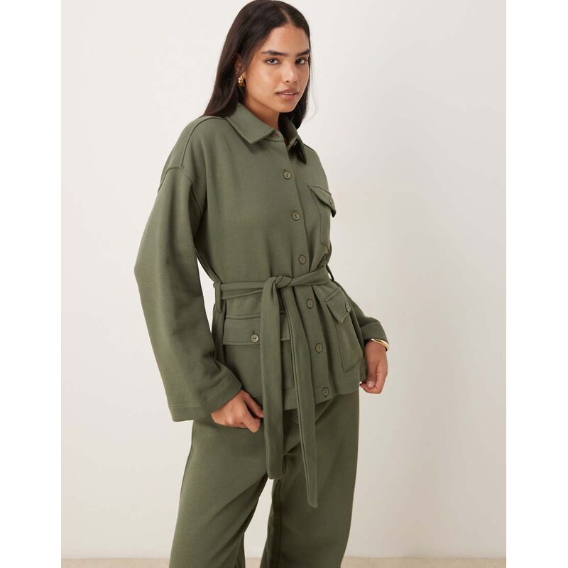 ASOS DESIGN co-ord tie front long sleeve twill sweat with buttons in 114387337