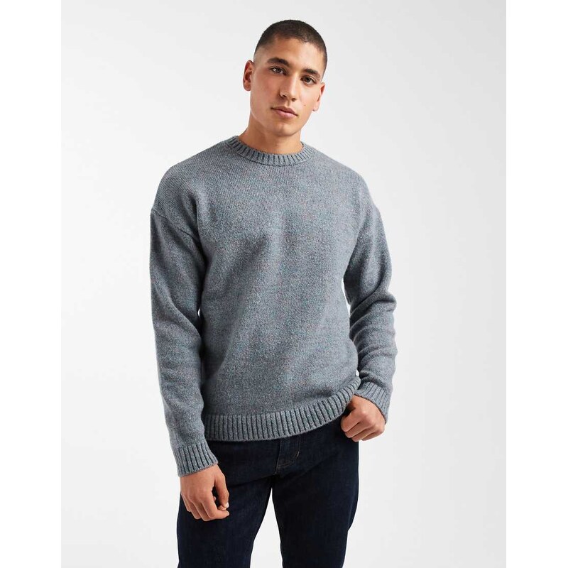 ASOS DESIGN relaxed knitted crew neck jumper in blue marl-Navy