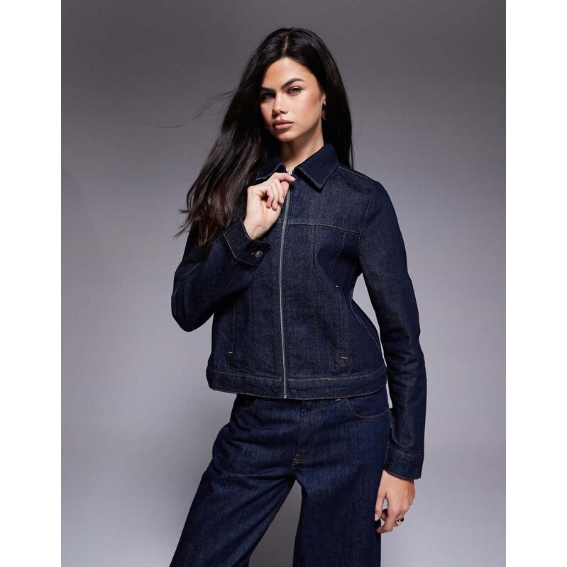 ASOS DESIGN shrunken fit denim jacket with zip front in rinse wash 115746243