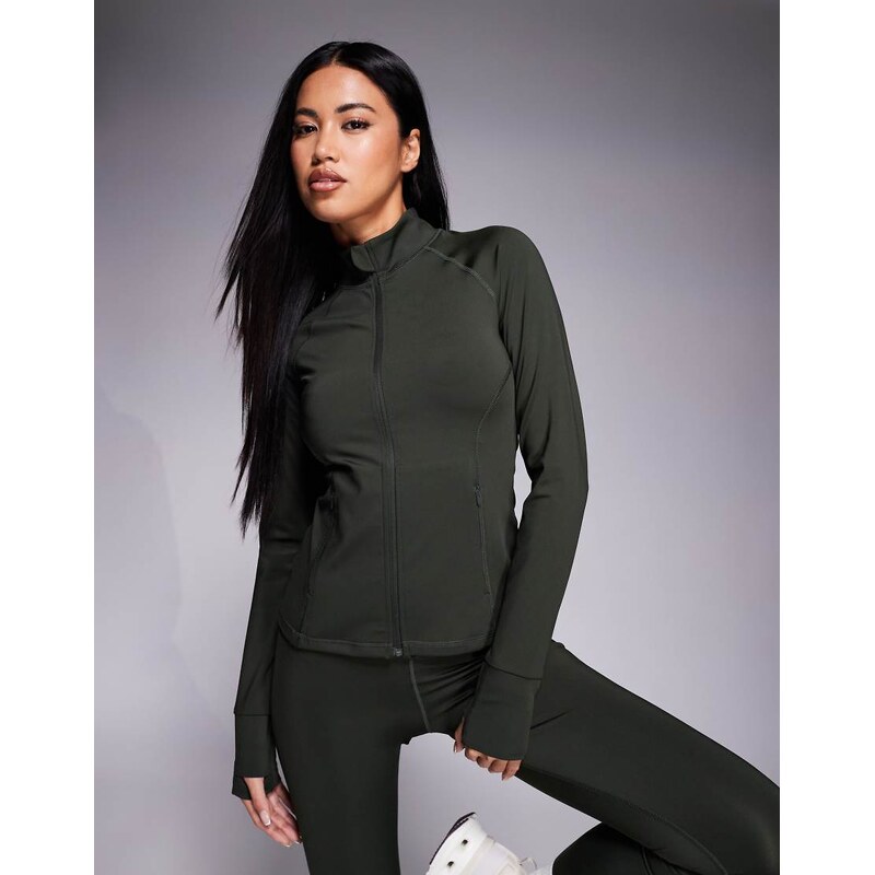 4505 Icon sculpting zip up long sleeve jacket in dark khaki-Green 115513244