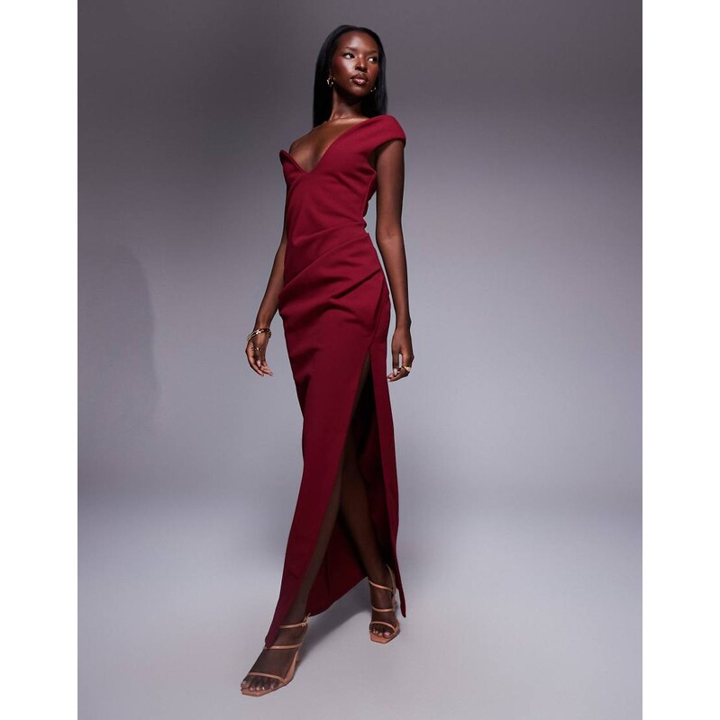ASOS DESIGN bonded one shoulder maxi dress with curve neckline
