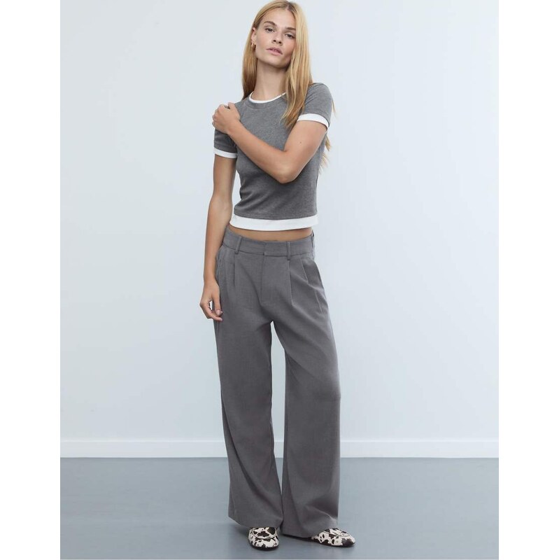 Stradivarius Super wide-leg adjustable trousers in dark grey