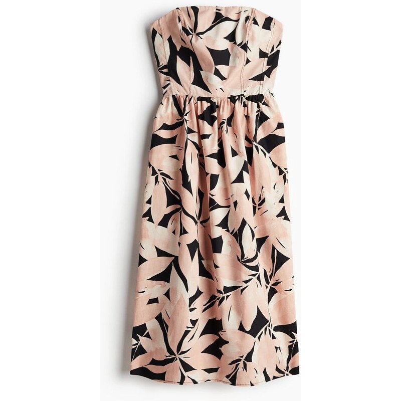 H&M - Bavlněné šaty bandeau - Černé/Růžové Listy