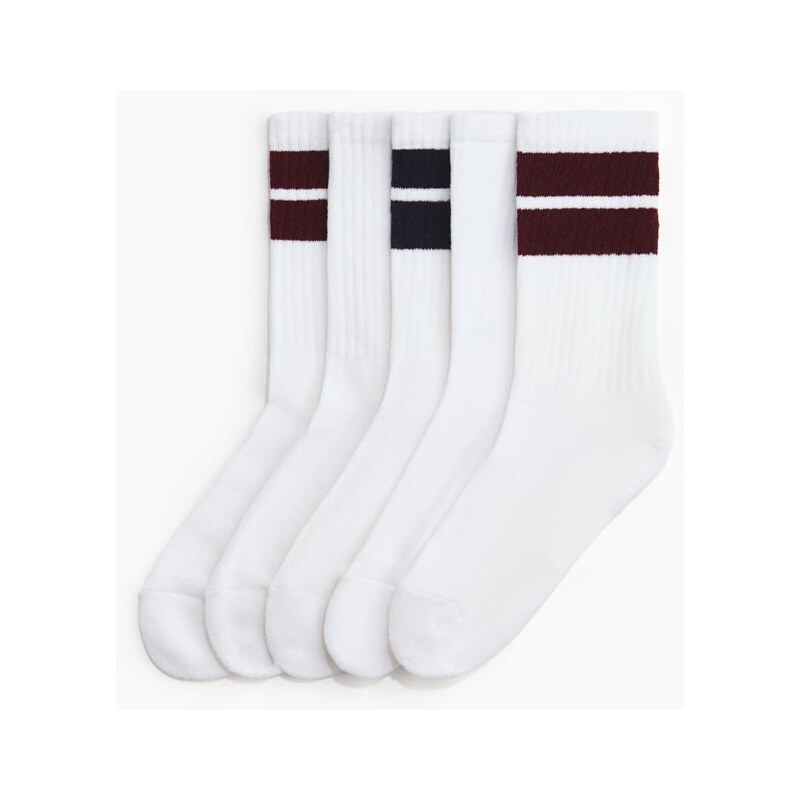 H&M - Žebrované ponožky 5 párů - bílá 108809403
