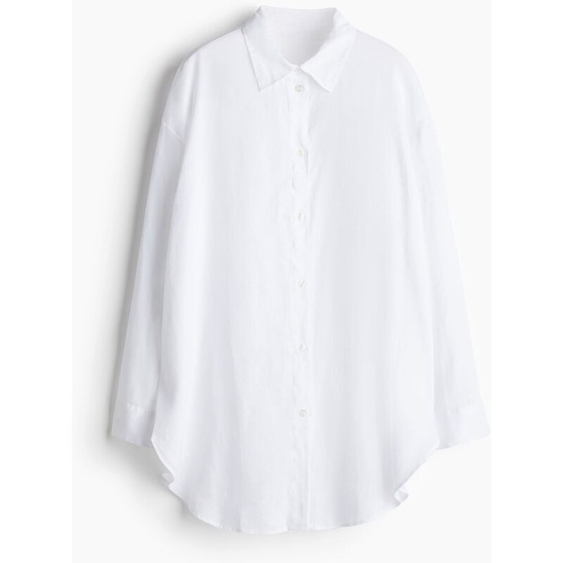 H&M - Lněná plážová košile - bílá 108353588