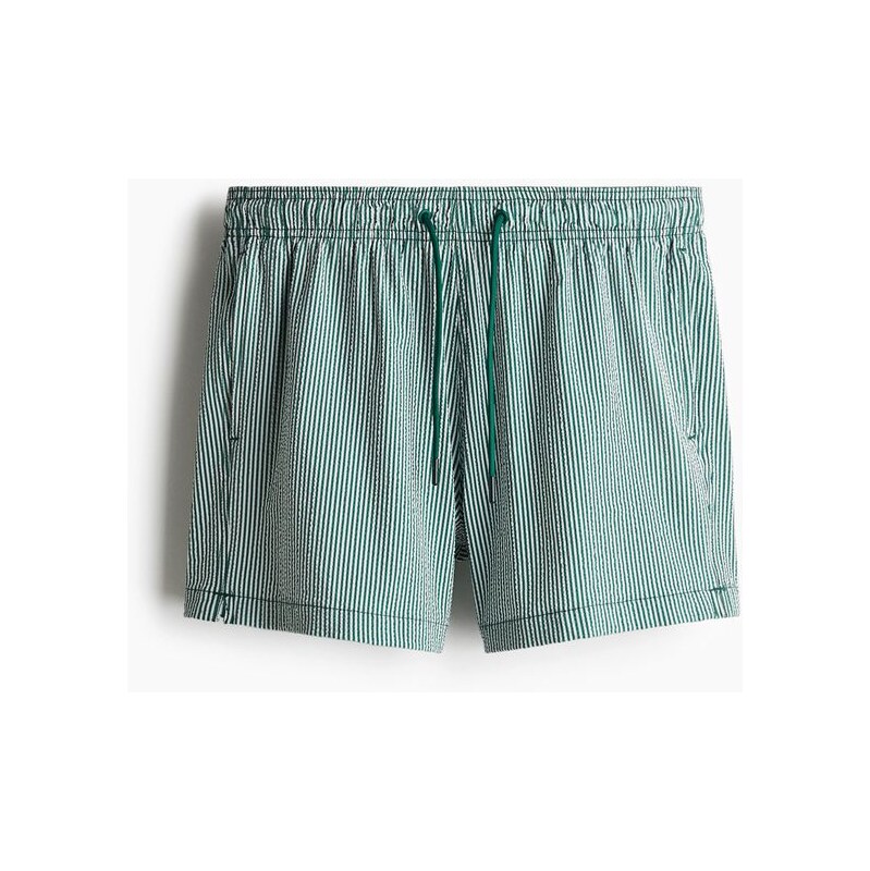 H&M - Plavkové šortky z tkaniny seersucker - Zelená/Proužky