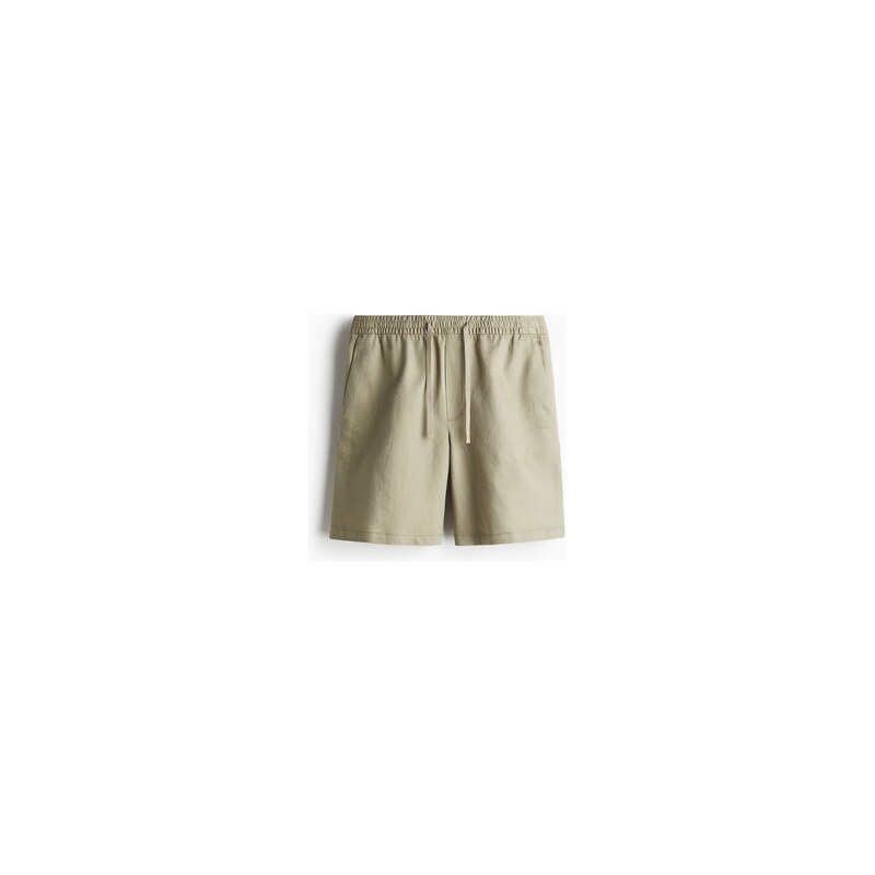 H&M - Šortky z lněné směsi Relaxed Fit - Khaki Zelená