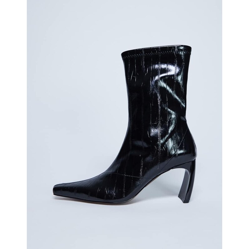 Topshop Pearl point toe ankle boot in black eel 115512909