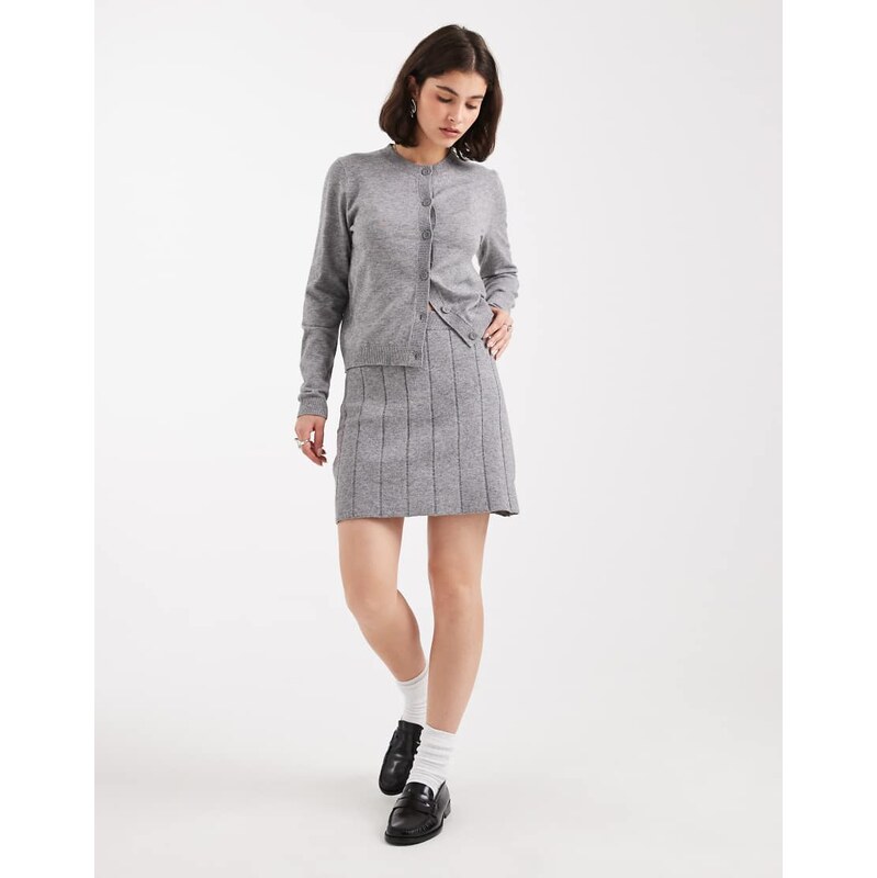 Object fine gauge knitted mini skirt co-ord in medium grey melange 115513982