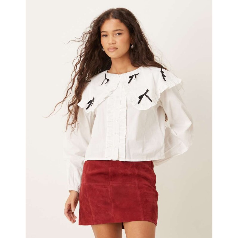 Neon Rose oversized bow detail collared blouse in white