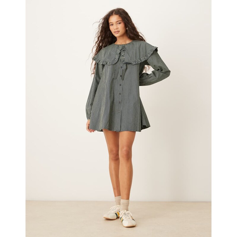 Neon Rose oversized collared dress in navy yellow stripe 110827338