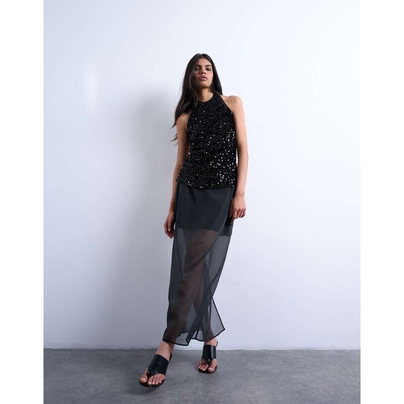 Topshop co-ord sheer organza maxi skirt in black