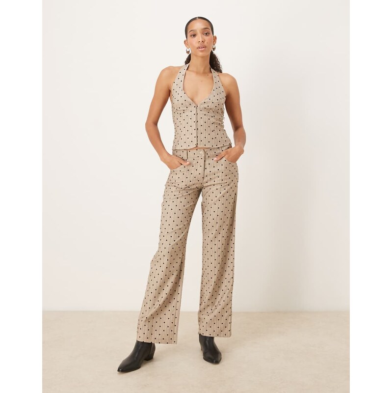 Motel co-ord Tatina polka dot trouser in beige-Neutral