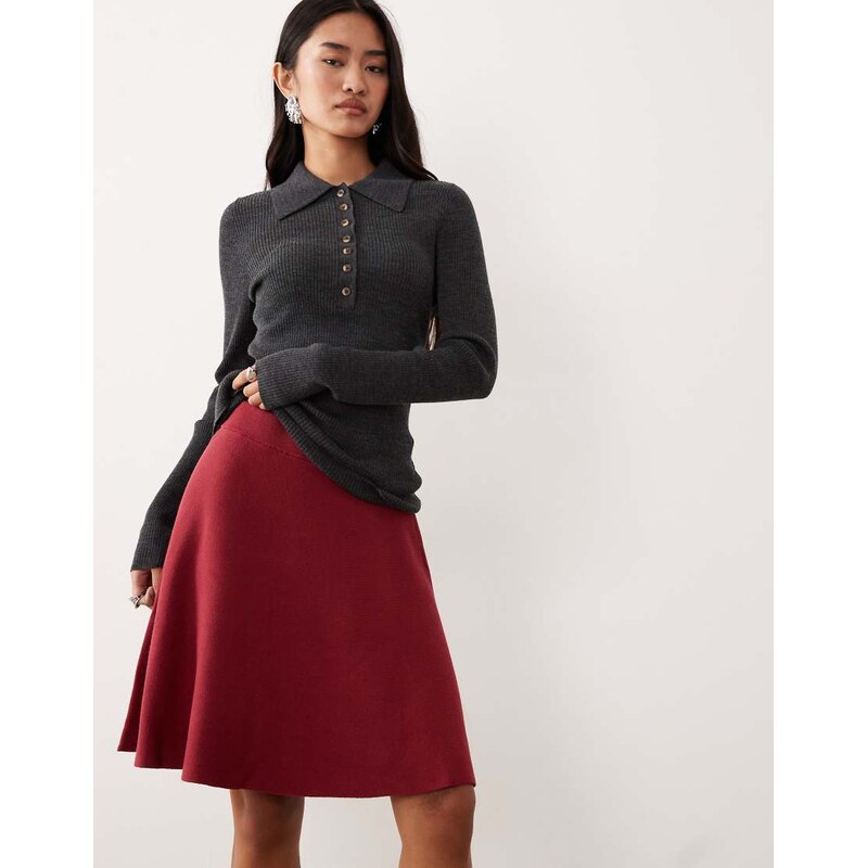 YAS knitted mini skirt in dark red