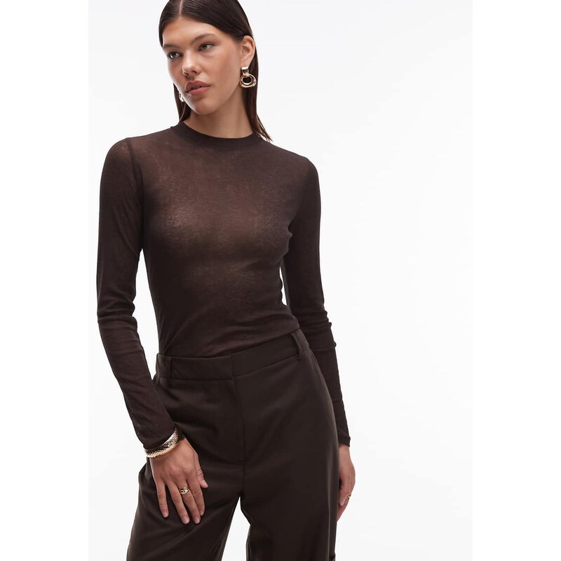 ASOS DESIGN sheer second skin gauzy mesh long sleeve top in