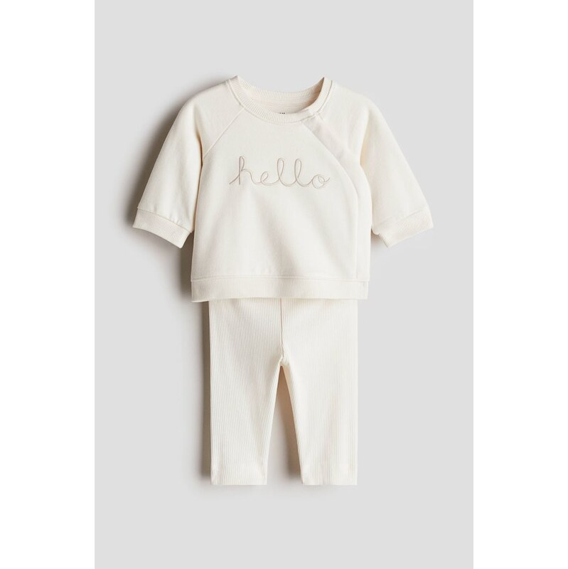 H&M - Dvoudílná bavlněná souprava - Krémová/Hello