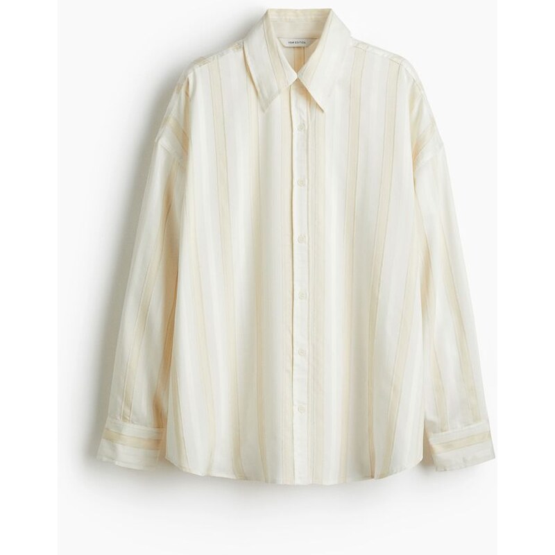 H&M - Oversized košile z tkaniny dobby - Bílá/Proužky