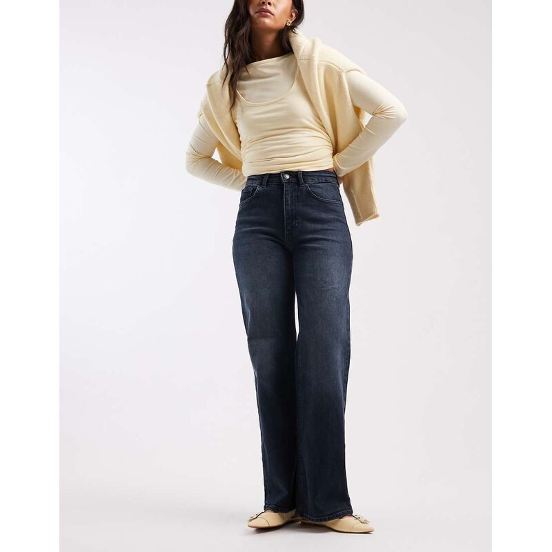 ONLY Juicy high waist wide leg jeans in dark blue denim