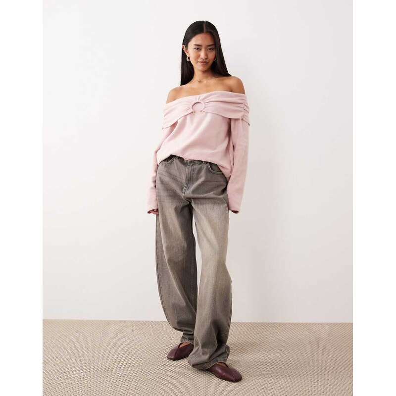 ASOS DESIGN Supersoft off shoulder hardware detail jumper in light pink - LPINK