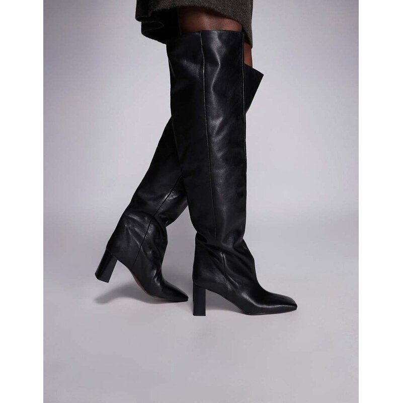 ASOS DESIGN Kane square toe slouchy over the knee boots in black leather