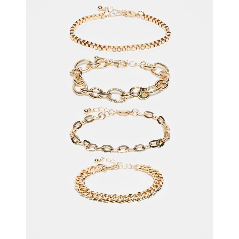ASOS DESIGN pack of 5 mixed chain stacking bracelets in gold tone 109078243
