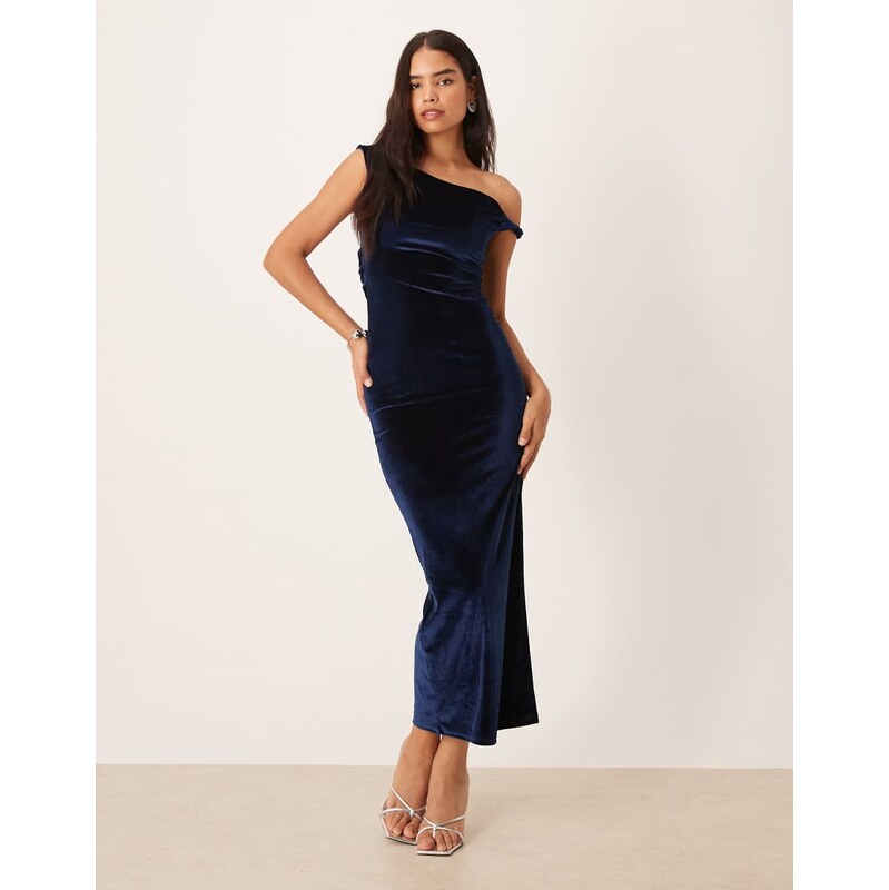 ASOS DESIGN velvet twist shoulder with lace up back midi dress