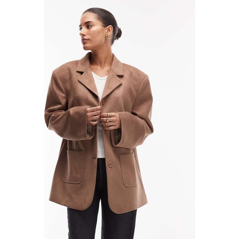 ASOS DESIGN faux suede high break oversized blazer in beige