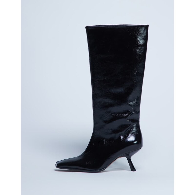 Topshop Scarlett Premium leather square toe knee high boot in black 109429181