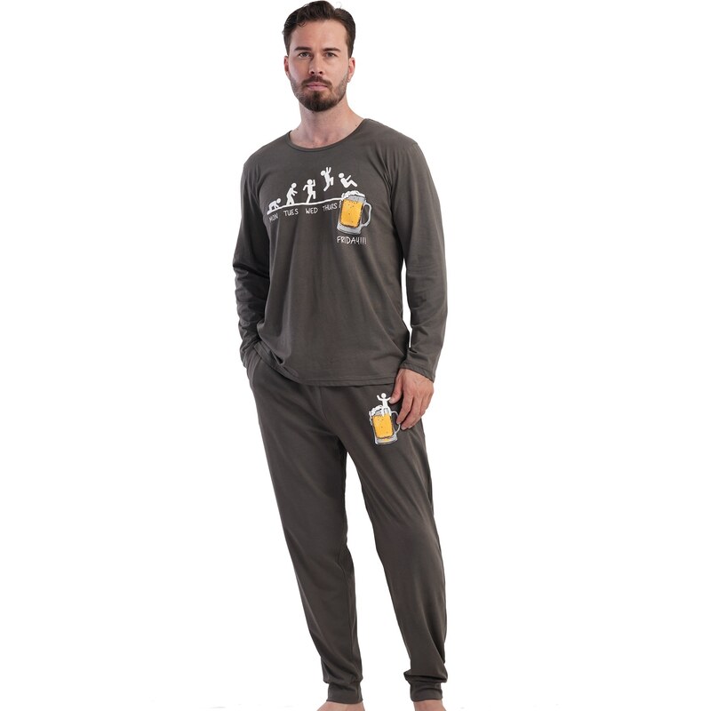 Naspani Pánské bavlněné pyžamo s humorným potiskem - pivní pátek