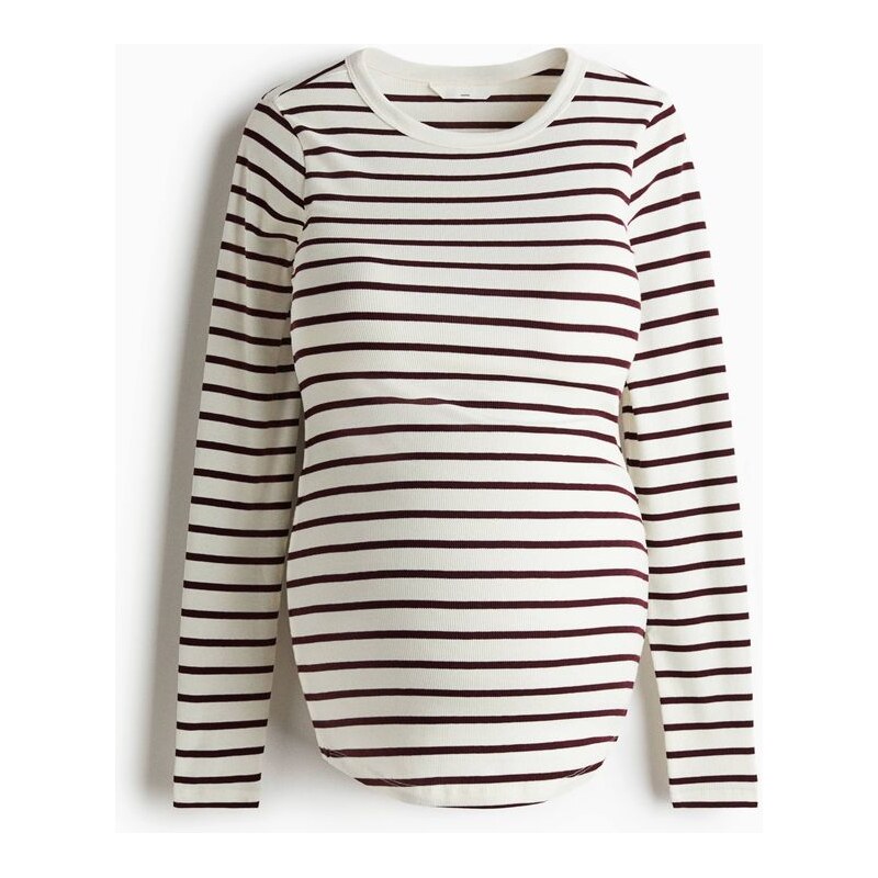 H&M - MAMA Žebrovaný žerzejový top - Bílá/Vínové Proužky