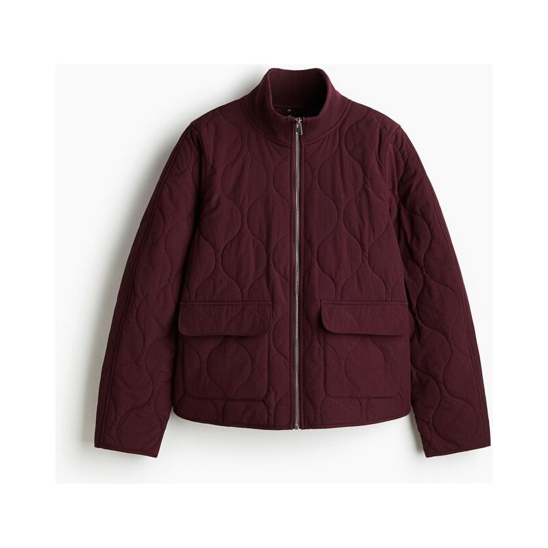 H&M - Oversized prošívaná bunda - Vínová